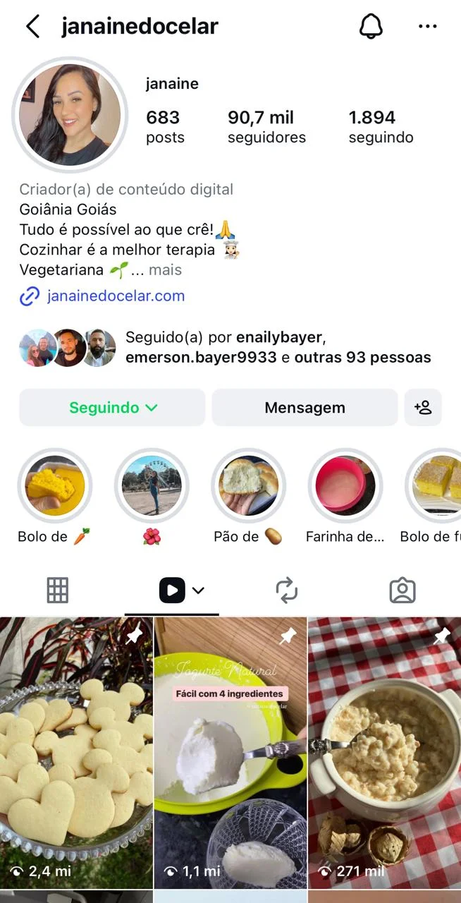 Perfil da Janaíne no Instagram